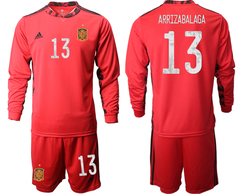 Men 2021 European Cup Spain red Long sleeve goalkeeper #13 Soccer Jersey->spain jersey->Soccer Country Jersey